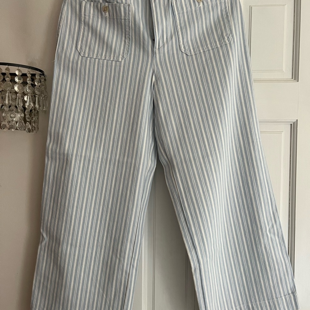 LOFT Blue and White Striped Boot Cut Pants